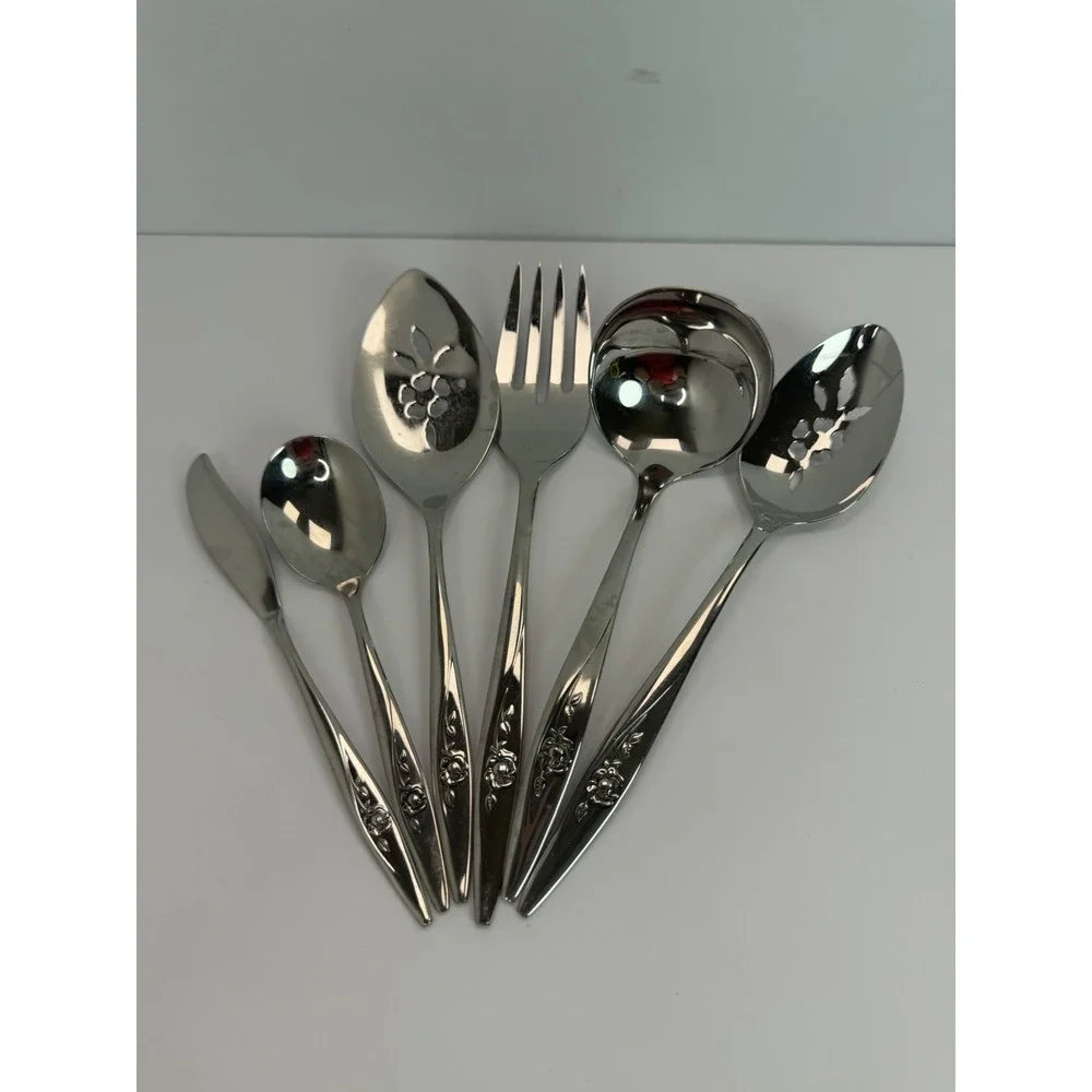Oneida Lasting Rose 6 Serving Pieces Hostess Stainless Flatware